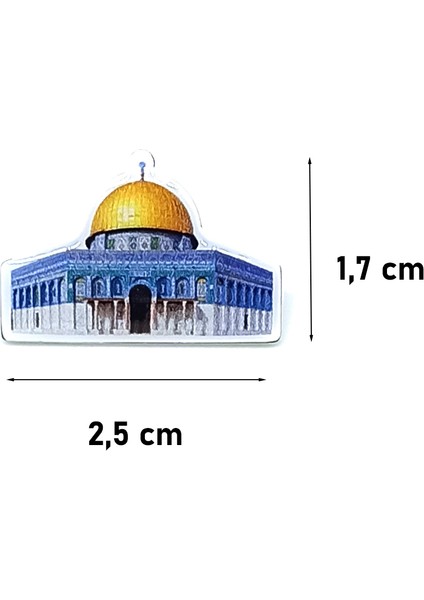 Metal Üzeri Damla Etiket Mescid-i Aksa Görselli Yaka Rozeti 1 Paket 6'lı