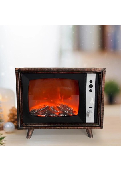 Retro Tv Tasarımlı Dekoratif Taşınabilir Pilli Veya Usbli LED Şömine Gece Lambası