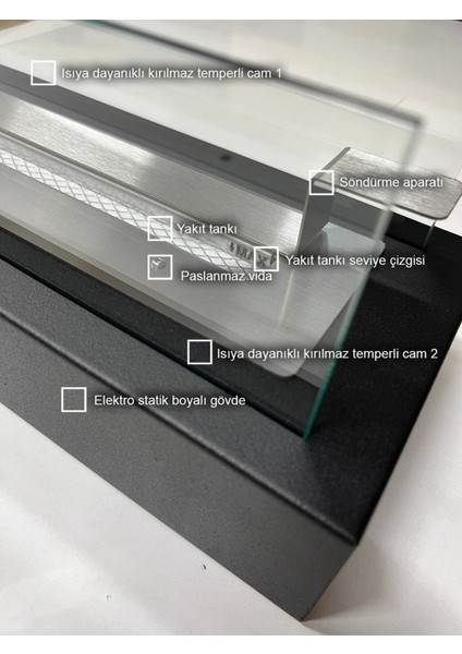 Tekno Trust Metal Siyah Renk Masa Üstü Şömine Sertifikalı Yakıt ve Dekoratif Taş Hediyeli fırsatları
