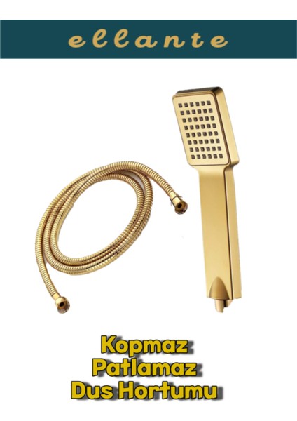 Tekno Trust Gold Duş Başlıgı ve Gold Paslanmaz Kopmaz Patlamaz Kaliteli Duş Hortumu Gold Duş Seti - 150CM