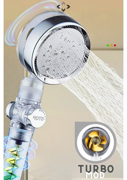 Tekno Trust Su Tasarruflu 360° Dönerli Duş Başlığı Çift Turbolu Tazyikli Duş Başlığı