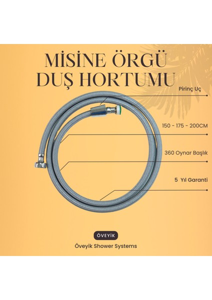 Tekno Trust 3 Fonksiyonlu Start Stop Tuşlu Filtreli Basınçlı Masaj Etkili Duş Başlığı ve Hortum Set