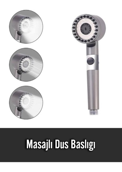 Tekno Trust 3 Fonksiyonlu Start Stop Tuşlu Filtreli Basınçlı Masaj Etkili Duş Başlığı ve Hortum Set