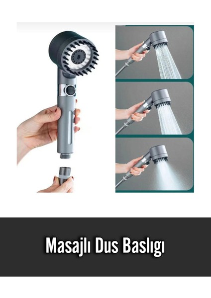Tekno Trust 3 Fonksiyonlu Start Stop Tuşlu Filtreli Basınçlı Masaj Etkili Duş Başlığı ve Hortum Set