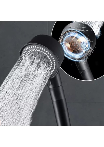 Tekno Trust Siyah Turbo 5 Fonksiyonlu Pervaneli Duş Başlığı El Duşu