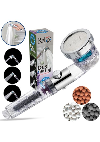 Tekno Trust Multy Üç Fonksiyonlu, On-Off Ayarlı Turbolu Filtreli Mineralli Tasarruflu Duş Başlığı R