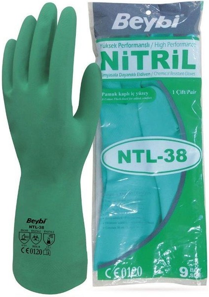 Korun Yeşil Nitril Kimyasal Eldiven NTL-38 Cm NO: 9 120 Çift (1 Koli)