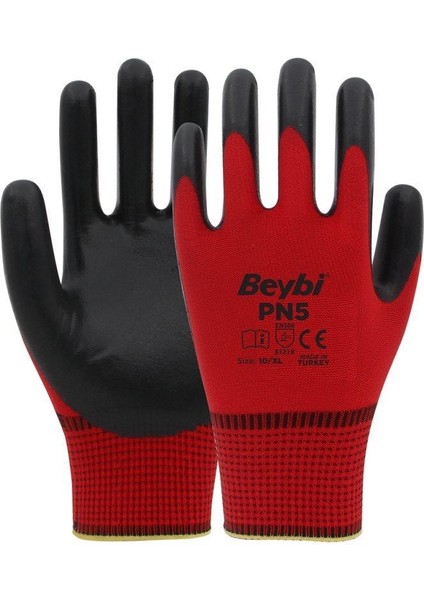 PN5 Nitril Kırmızı İş Eldiveni NO: 10 12 Çift