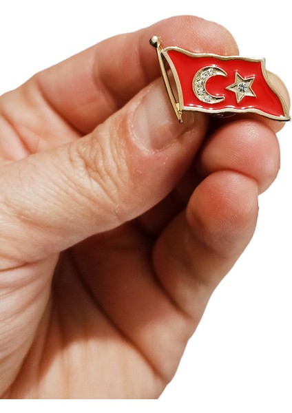 Ay Yıldız Ortası Taş Süslemeli Gold Renk Türk Bayrağı Metal Yaka Rozeti 1 Adet fırsatları