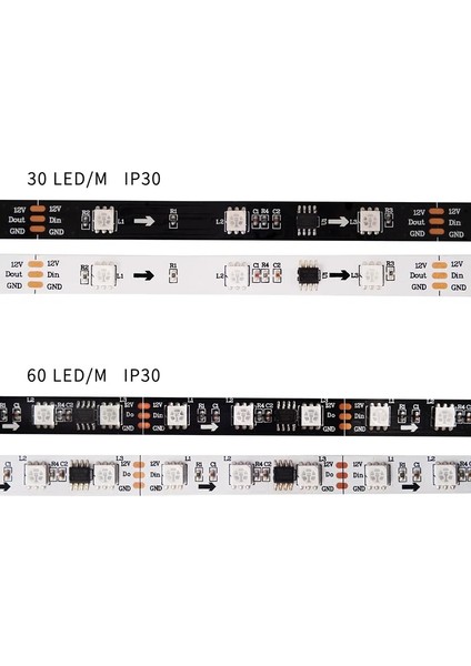 WS2811 Rgb Adreslenebilir Pixel Şerit LED IP65 Metrede 60 LED