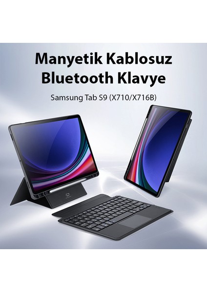 Samsung Tab S9 (X710-X716B) Uyumlu Kablosuz Bluetoothlu Klavyeli Touchpad Kılıf