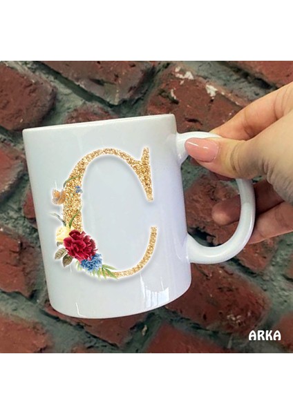 Size C Harfli Özel Seramik Baskılı Kupa Bardaklar