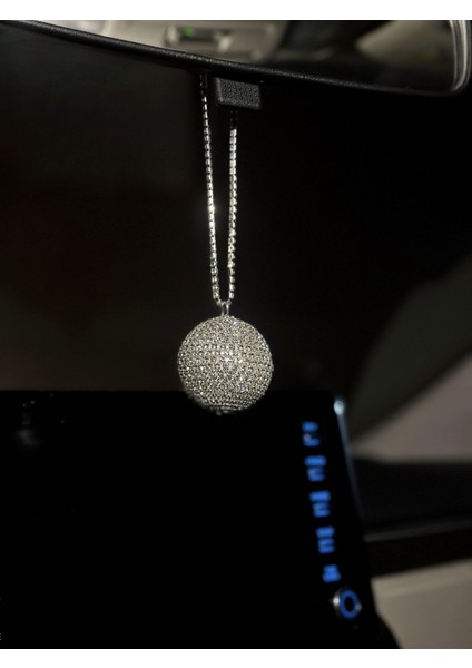 Swarovski Taşlı Büyük Disco Topu Dikiz Aynası Süsü Işıltılı Gösterişli Ayna Süsü Gri Renk