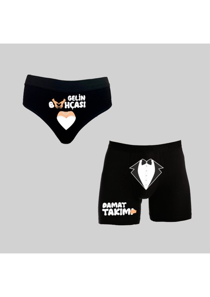 Kutulu Gelin Bohçası Külot ve Damat Takımı Boxer Tasarımlı Eğlenceli Ikili Set