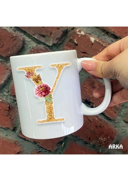 Size Özel Y Harfli Seramik Baskılı Kupa Bardaklar