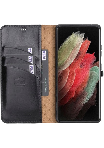 Samsung Galaxy S21 Serisi Cüzdanlı Deri Kılıf - S21 / Mavi