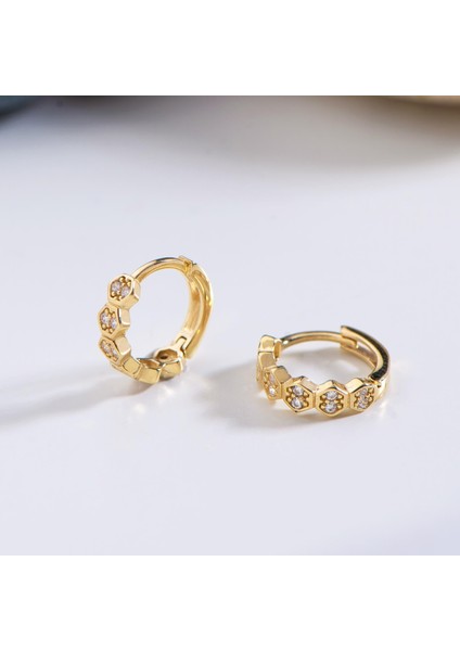 14 Ayar Altın Taşlı Petek Halka Küpe 1,17 gr