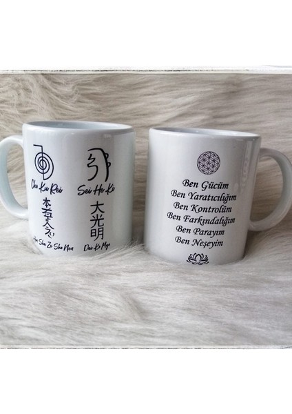 Reiki Mıknatıs Sembol Çift Taraflı Seramik Kupa Bardak