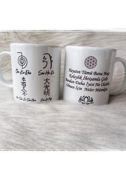 Reiki Sembol Porselen Çift Tarafı Yazılı Kupa Bardak