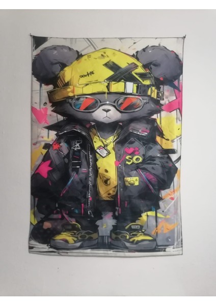 Grafiti Bear Art Desenli Tasarım Duvar Halısı