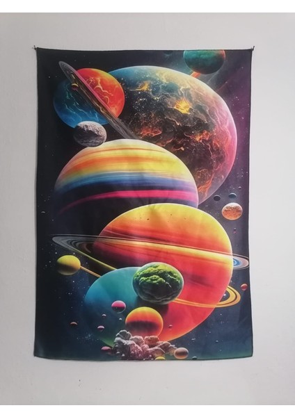 Glaksi Evren Ve Gezegenler Desenli Tasarım Duvar Halısı