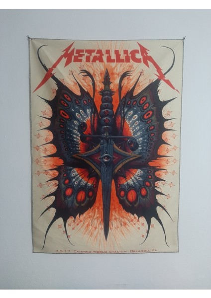 Metalica Kelebek Ve Kılıç- Orlando Konser Posteri Desenli Tasarım Duvar Halısı