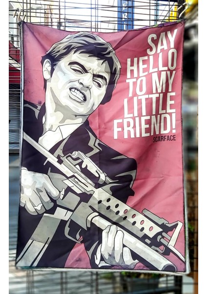Scarface- Say Hello To My Little Friend Desenli Tasarım Duvar Halısı