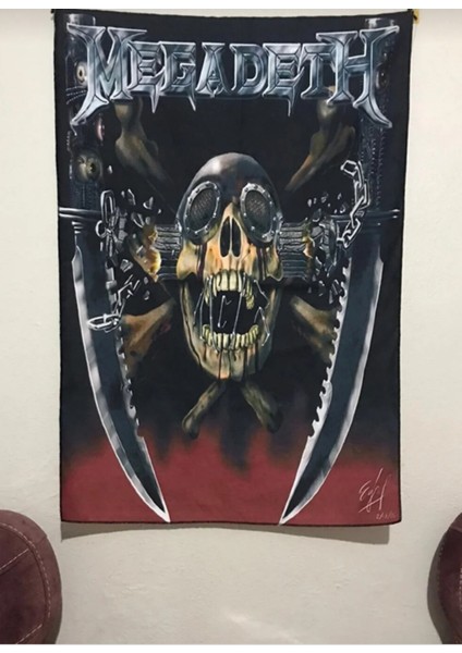 Metallica Mega Deth Desenli Tasarım Duvar Halısı