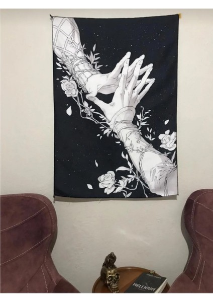 Kavuşan Eller Black And White Desenli Tasarım Duvar Halısı