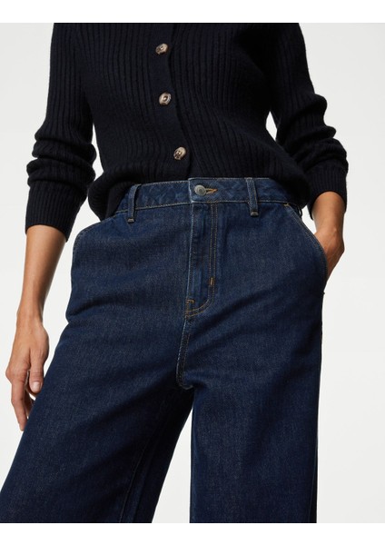 Yüksek Bel Wide Leg Jean Pantolon