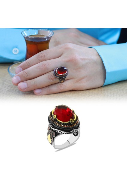 Faset Kırmızı Zirkon Taşlı Kral Tacı Tasarım Kişiye Özel Isim/harf Yazılı 925 Ayar Gümüş Erkek Yüzük fiyatları