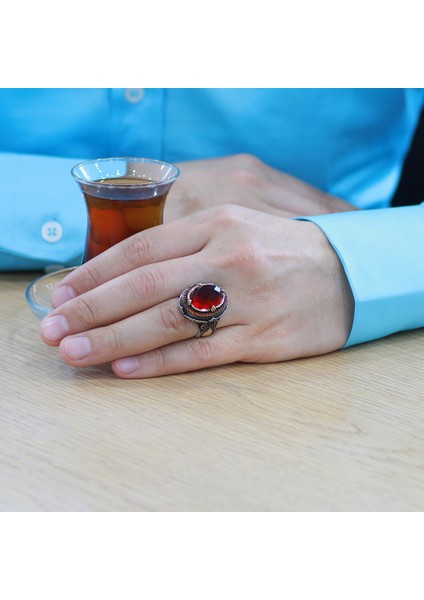 Faset Kırmızı Zirkon Taşlı Kral Tacı Tasarım Kişiye Özel Isim/harf Yazılı 925 Ayar Gümüş Erkek Yüzük fırsatları
