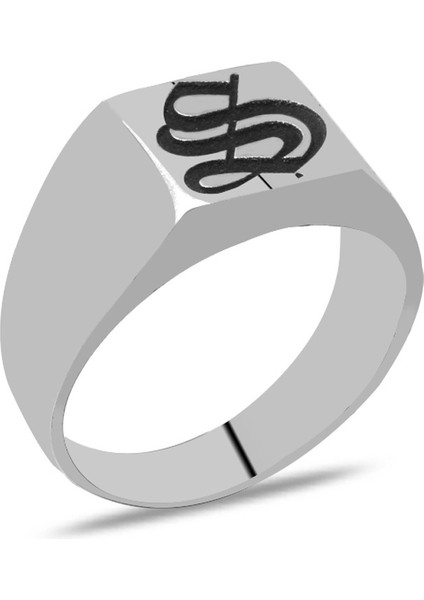 Kişiye Özel Isim/harf Yazılı Kare Tasarım 925 Ayar Gümüş Erkek Yüzük