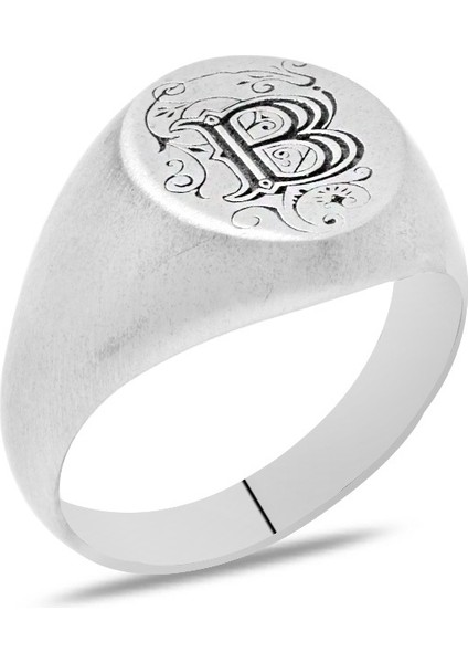 Kareografi Süslemeli Kişiye Özel Harf Yazılı Tasarım 925 Ayar Gümüş Erkek Yüzük