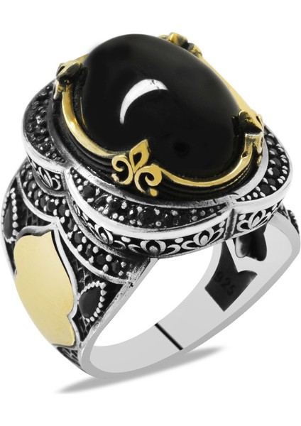 Siyah Oniks Taşlı Oval Tasarım Kişiye Özel Isim/harf Yazılı 925 Ayar Gümüş Erkek Yüzük modelleri