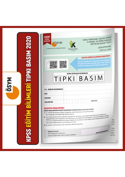 Eğitim Bilimleri 2020 ÖSYM Tıpkı Basım Türkiye Geneli Dijital Çözümlü Çıkmış Soru Kitapçığı