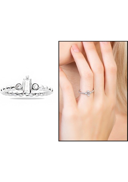 Popcorn Tasarım Silver Renk Free Size 925 Ayar Gümüş Tria Kadın Yüzük