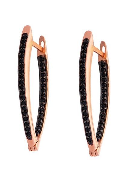 Starlight Diamond Siyah Zirkon Taşlı V Tasarım Rose Renk 925 Ayar Gümüş Küpe