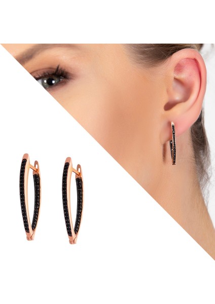 Starlight Diamond Siyah Zirkon Taşlı V Tasarım Rose Renk 925 Ayar Gümüş Küpe fiyatları