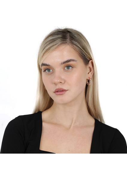 Beyaz Zirkon Taşlı Diamond Cut Tasarım Rose Renk 925 Ayar Gümüş Kadın Küpe