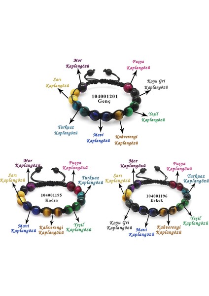 Makrome Örgülü Küre Kesim Kaplangözü Doğaltaş Kombinli Kadın-Erkek-Genç Enerji Bilekliği(3lü Set)