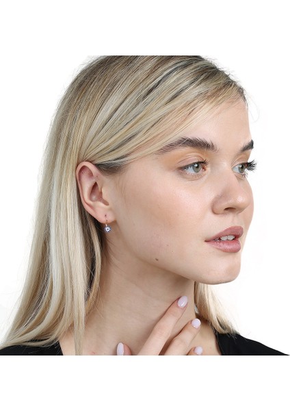 Mavi-Beyaz Zirkon Taşlı Çiçek Tasarım Rose Renk 925 Ayar Gümüş Kadın Küpe modelleri