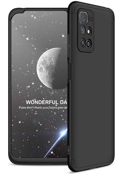 - Xiaomi Redmi 10 - Kılıf Parmak izi Yapmayan 3 Parça Ays Kapak - Siyah - T21192