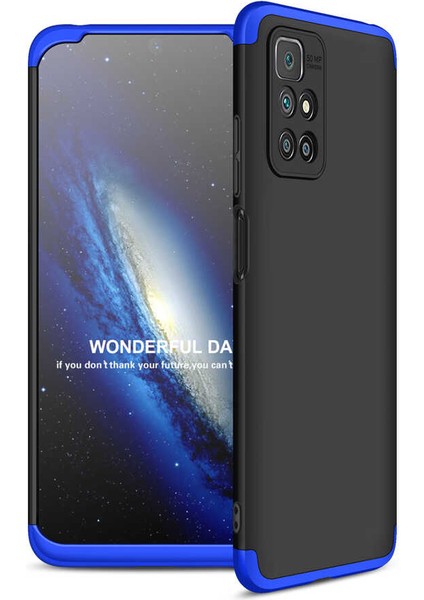 - Xiaomi Redmi 10 - Kılıf Parmak izi Yapmayan 3 Parça Ays Kapak - Siyah-Mavi - T21192