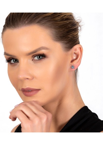 Multicolor Zirkon Taşlı Yonca Yaprağı Tasarım 925 Ayar Gümüş Kadın Küpe