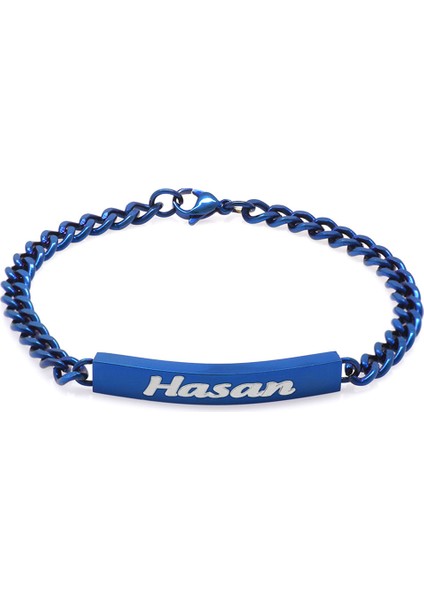 Kişiye Özel Isim Yazılı Lacivert Renk Çelik Erkek Gurmet Bileklik