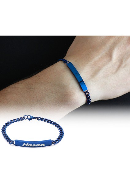 Kişiye Özel Isim Yazılı Lacivert Renk Çelik Erkek Gurmet Bileklik fiyatları