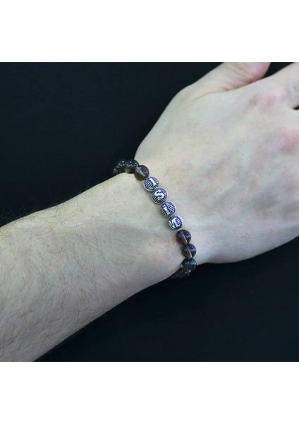 Kuvars Metal Kombinli Kişiye Özel Isim Yazılı Küre Kesim Doğaltaş Bileklik modelleri