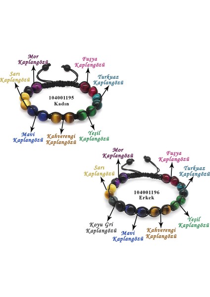 Ergenekon Aksesuar Makrome Örgülü Küre Kesim Çoklu Kaplangözü Doğaltaş Kombinli Kadın-Erkek Enerji Bilekliği (2li Set)