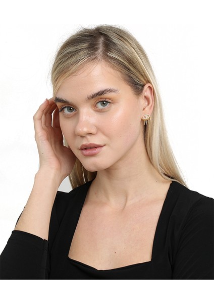 Göz Tasarım Gold Renk 925 Ayar Gümüş Kadın Küpe fiyatları